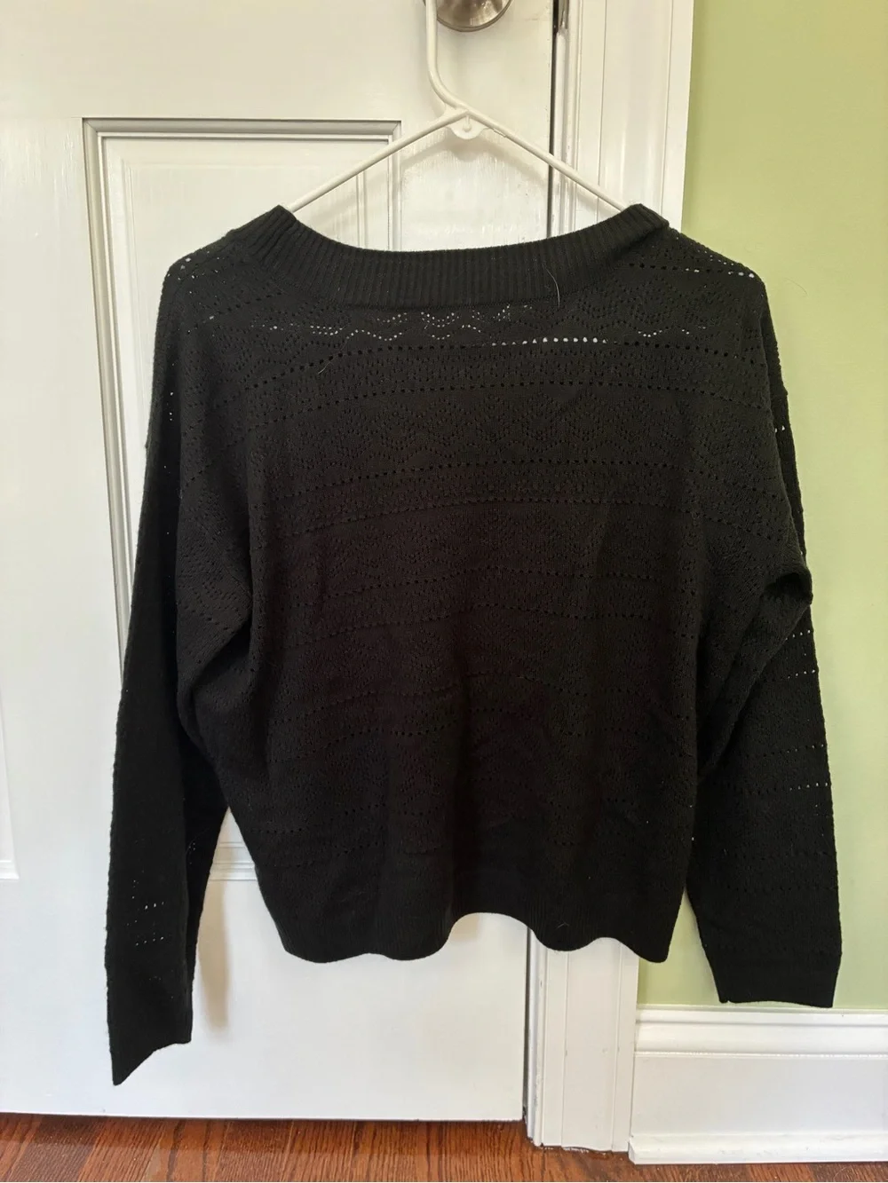 DR2 Black Pointelle Crewneck Sweater